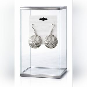 Silver dangle earrings with rhinestone decor